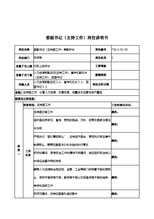 中船重工研究所党委副书记(主持工作)岗位说明书