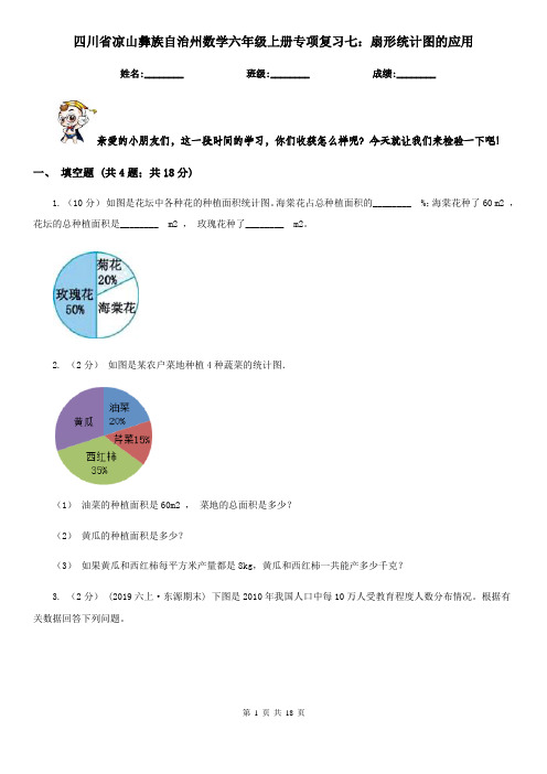 四川省凉山彝族自治州数学六年级上册专项复习七：扇形统计图的应用