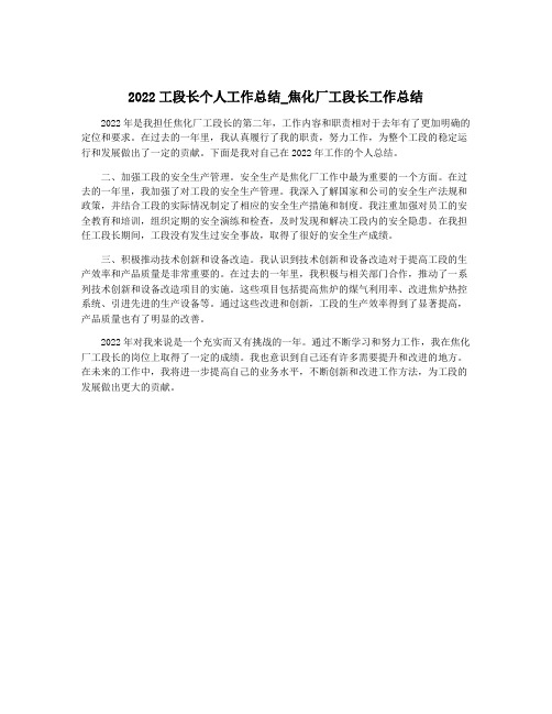 2022工段长个人工作总结_焦化厂工段长工作总结