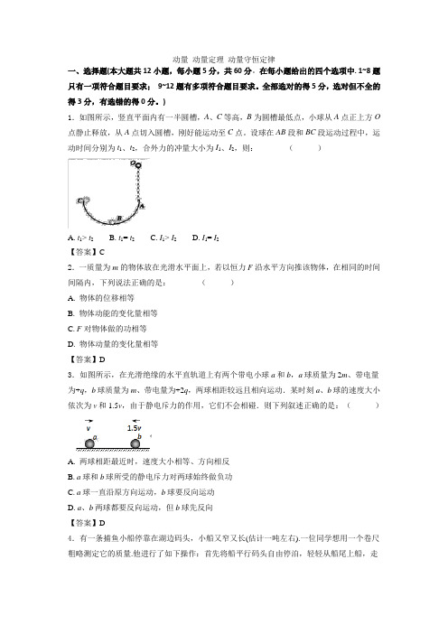 2019年高考物理(人教版)一轮复习知识点同步练习卷：动量 动量定理 动量守恒定律