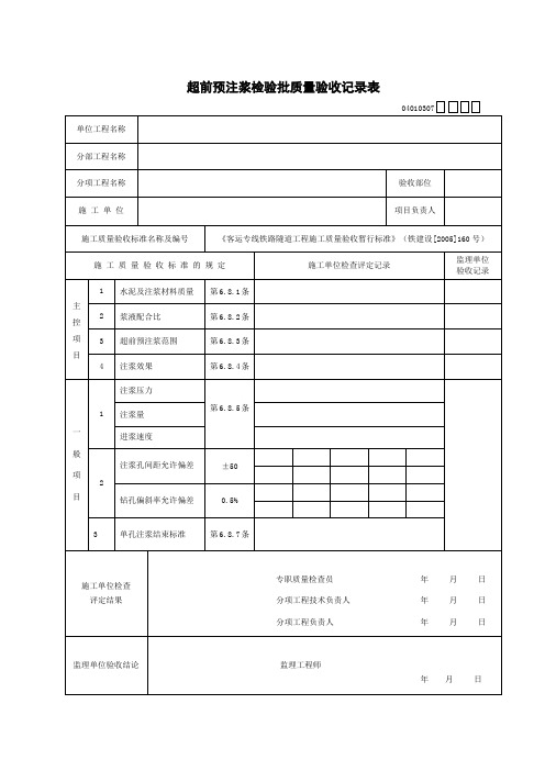 07超前预注浆检验批质量验收记录表