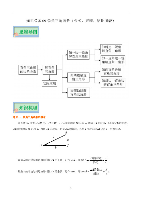 知识必备09锐角三角函数(公式、定理、结论图表)-【口袋书】2023年中考数学必背知识手册