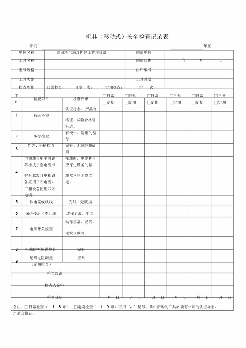 工器具检查记录表