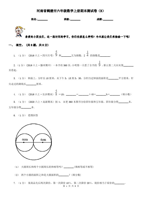 河南省鹤壁市六年级数学上册期末测试卷(B)