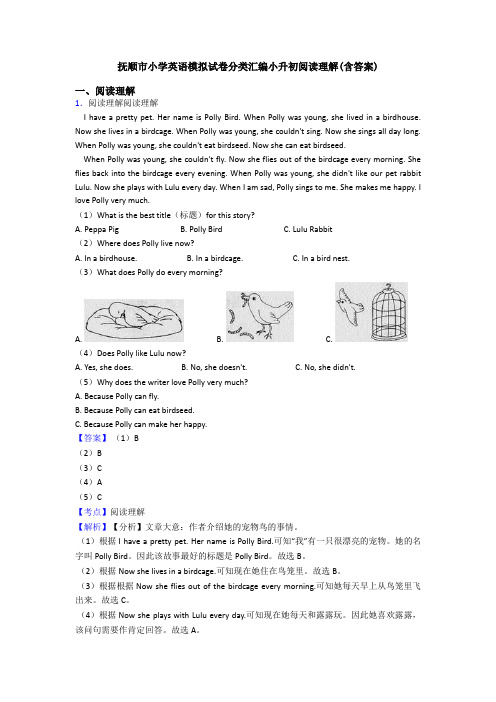 抚顺市小学英语模拟试卷分类汇编小升初阅读理解(含答案)