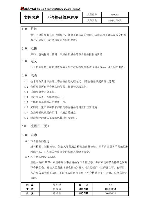 【实用文档】QP-002-NC Product Control Procedure