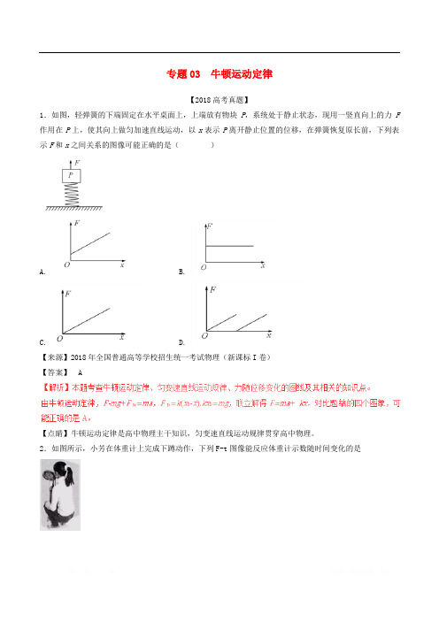 三年高考2016_2018高考物理试题分项版解析专题03牛顿运动定律含