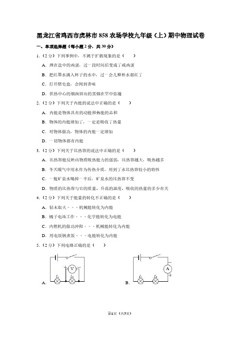 黑龙江省鸡西市虎林市858农场学校九年级(上)期中物理试卷