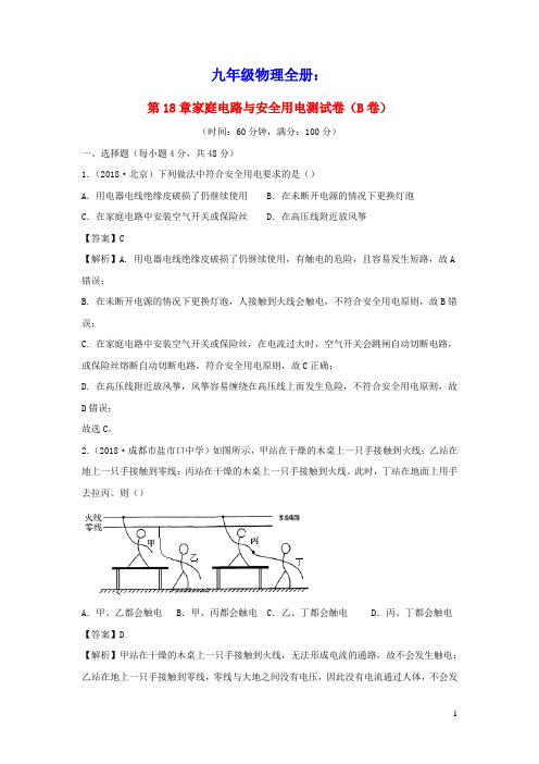 九年级物理下册第18章家庭电路与安全用电(B卷提升篇)(含解析)(新版)粤教沪版