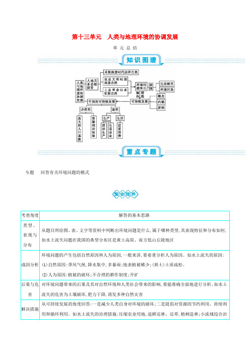 2020届高考地理总复习第十三单元人类与地理环境的协调发展单元总结学案