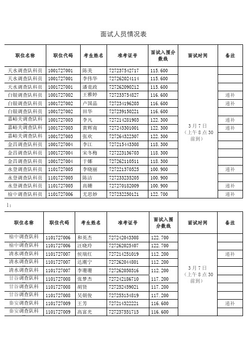 面试人员情况表