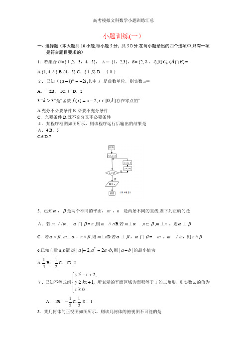 高考模拟文科数学小题训练汇总