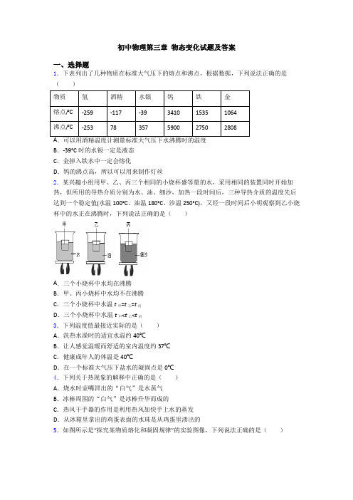 初中物理第三章 物态变化试题及答案