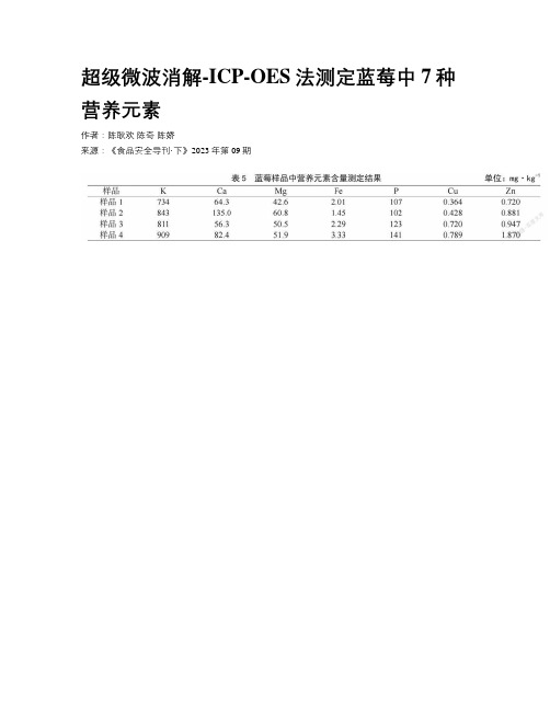 超级微波消解-ICP-OES法测定蓝莓中7种营养元素