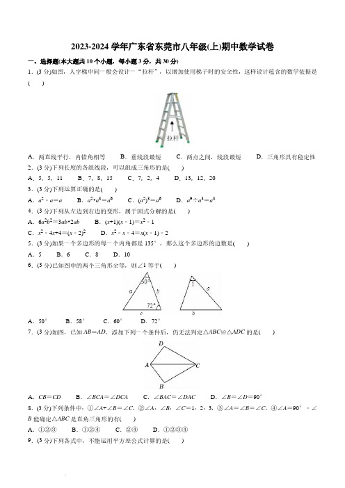 广东省东莞市2023-2024学年八年级上学期期中数学试题