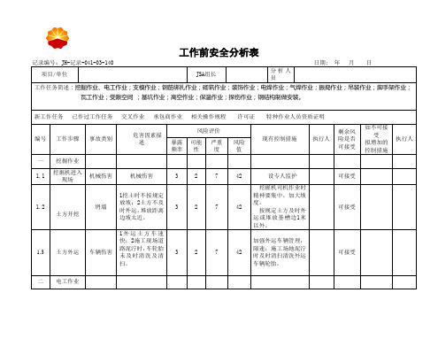 工作前安全分析表