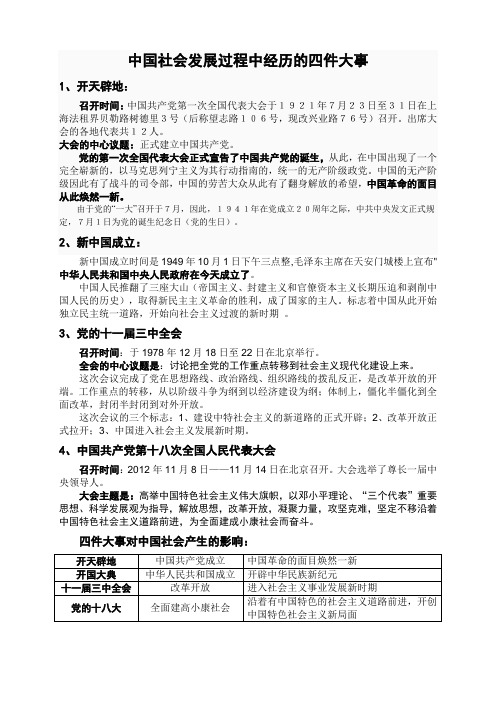 中国社会发展经历的四件大事