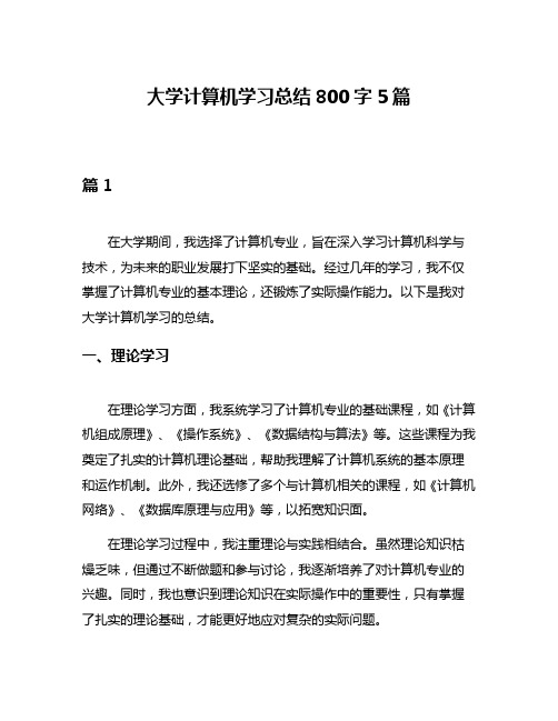 大学计算机学习总结800字5篇