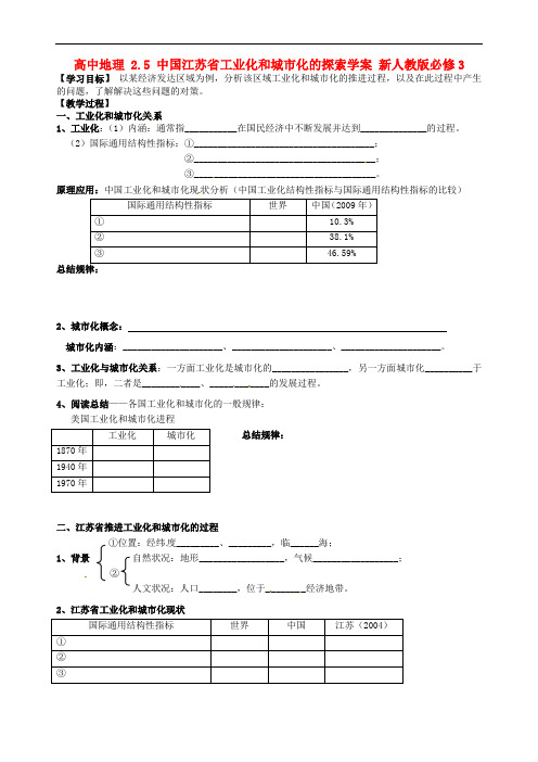 2017-2018学年高中地理 2.5 中国江苏省工业化和城市化的探索学案 新人教版必修3