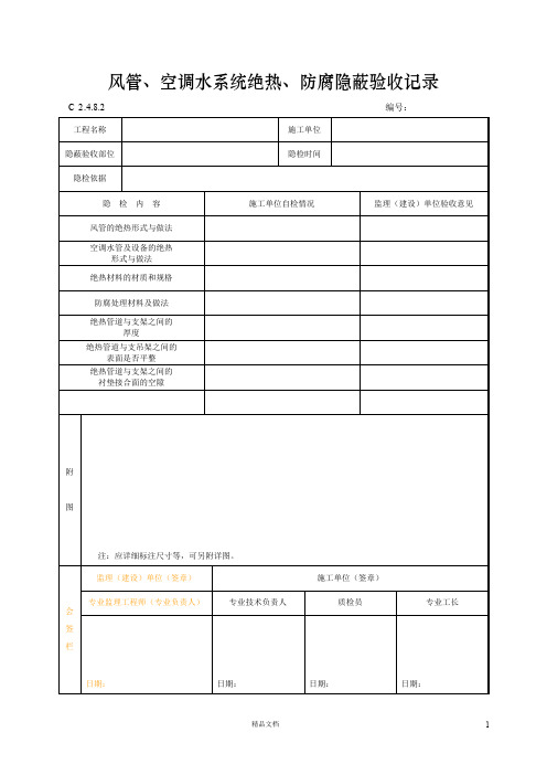 【资料员】风管、空调水系统绝热、防腐隐蔽验收记录【建筑工程施工+常用表格】