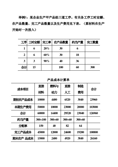 约当产量的例题