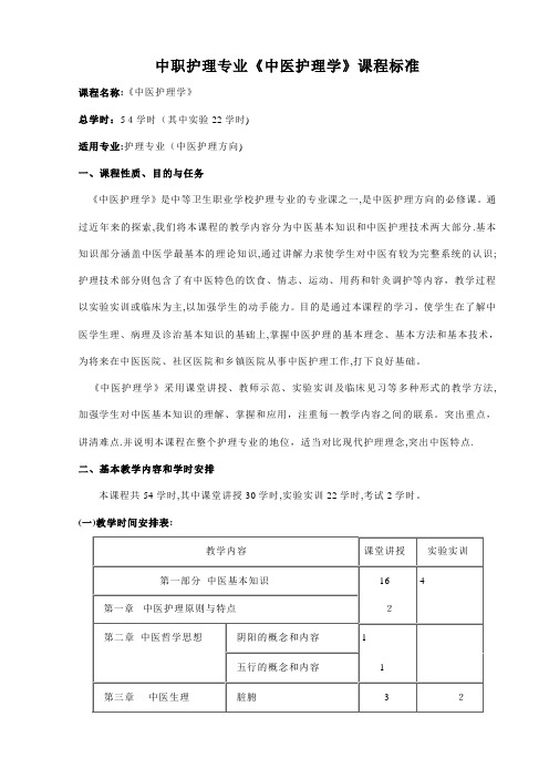 中医护理学课程标准