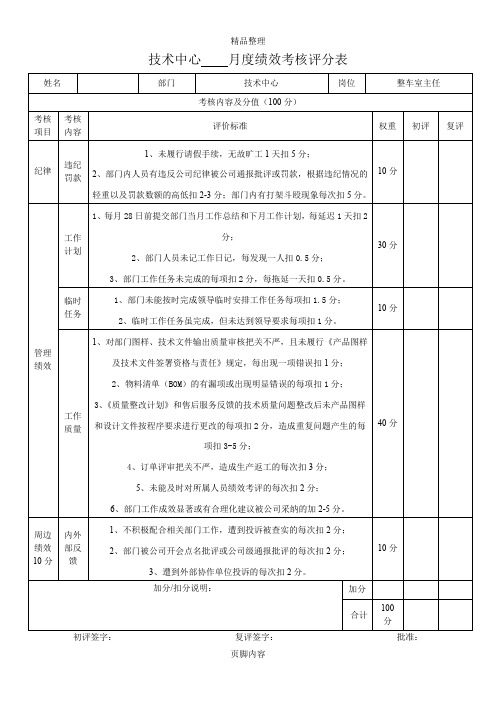 技术中心其它技术人员月度绩效考核评分表(DOC)