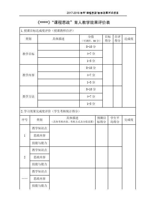 (完整版)《》课程思政育人教学效果评价表