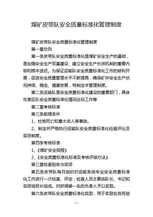 煤矿皮带队安全质量标准化管理制度