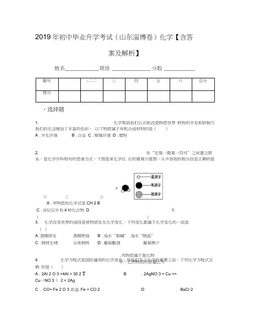 2019年初中毕业升学考试(山东淄博卷)化学【含答案及解析】