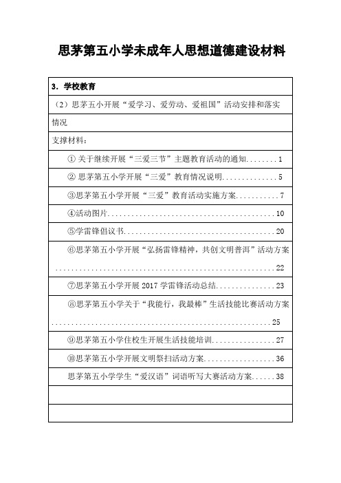 思茅第五小学创全国文明城市指标汇报材料