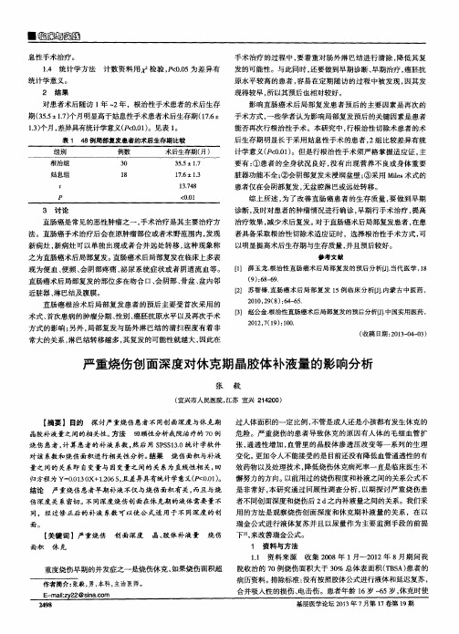 严重烧伤创面深度对休克期晶胶体补液量的影响分析