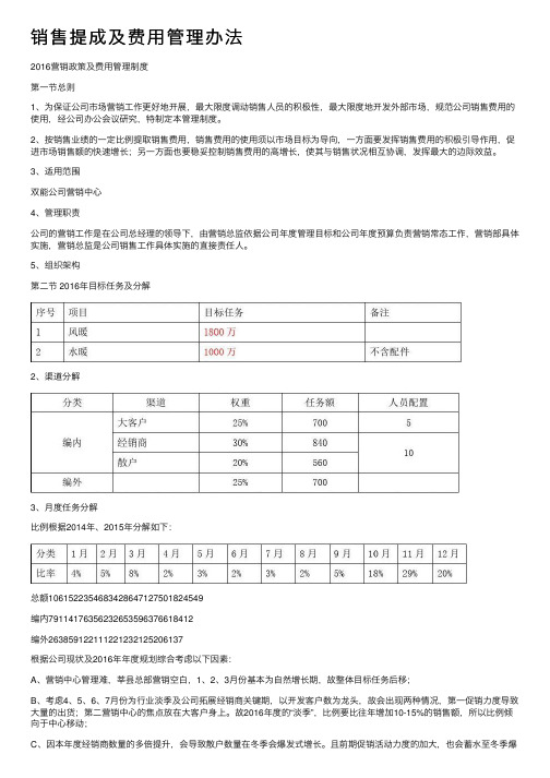 销售提成及费用管理办法