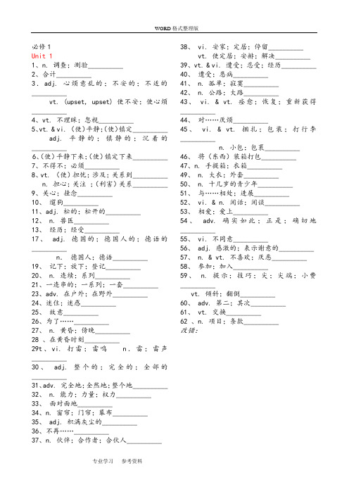 新课标人版高中英语必修1__选修8单词默写汉语