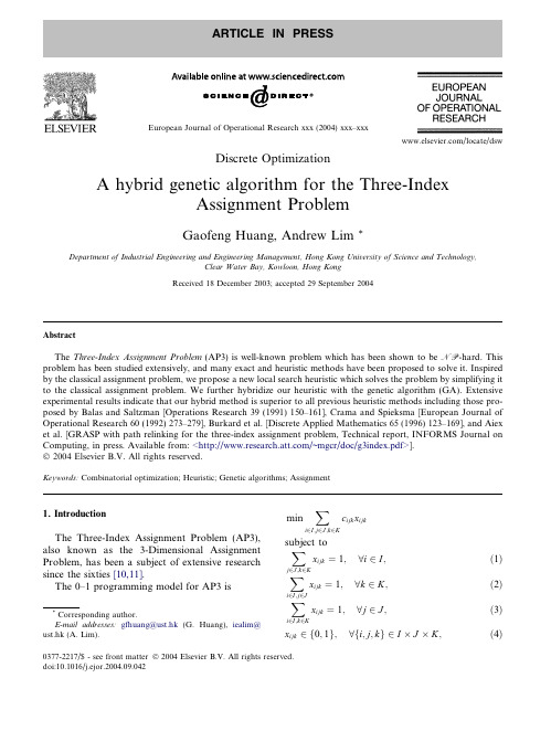 Abstract Discrete Optimization A hybrid genetic algorithm for the Three-Index Assignment Pr