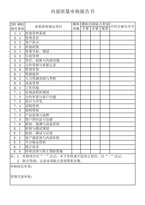 内部质量审核报告书