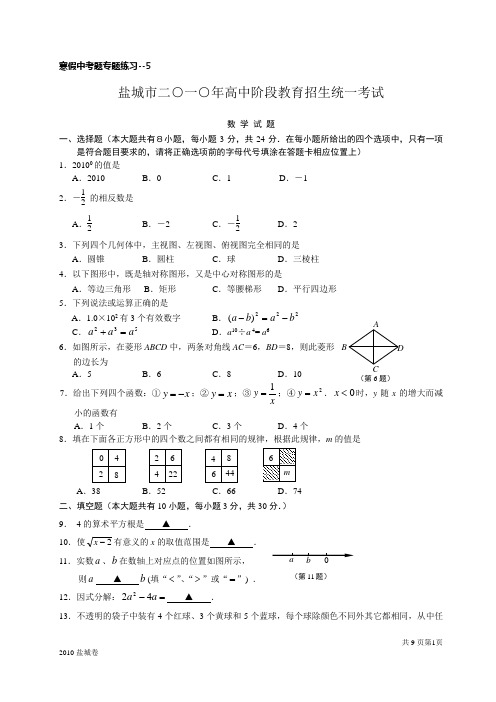 5盐城市2010年中考试卷及答案