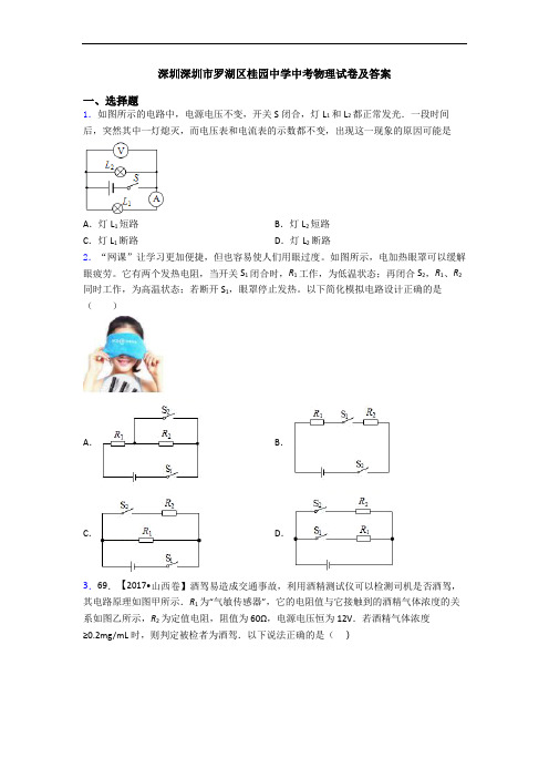 深圳深圳市罗湖区桂园中学中考物理试卷及答案