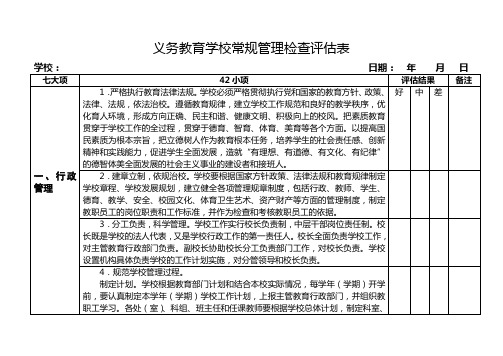 义务教育学校常规管理检查评估表