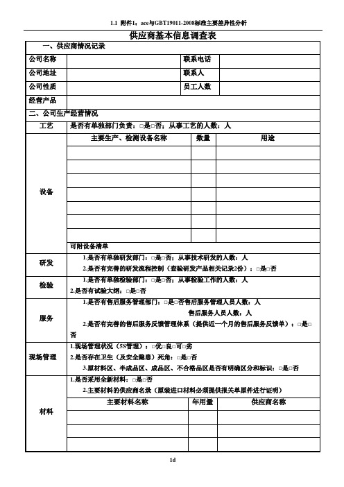 公司供应商基本信息调查表