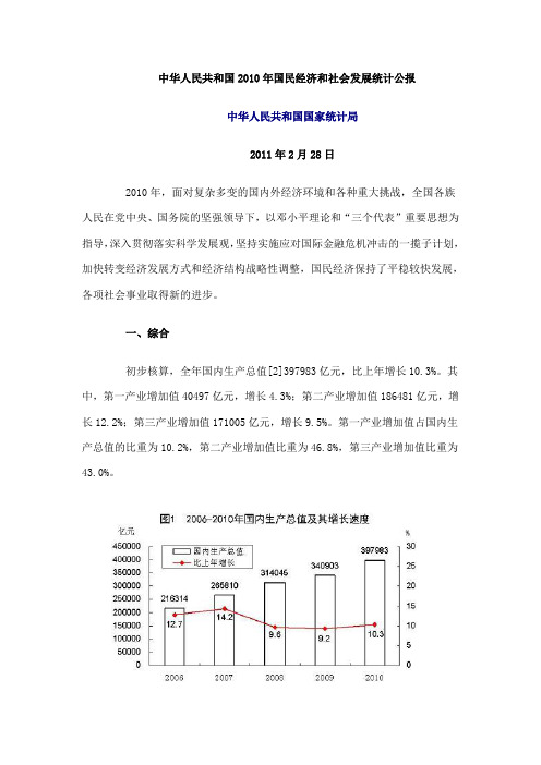 中华人民共和国2010年国民经济和社会发展统计公报