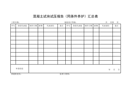 混凝土试块试压报告(同条件养护)汇总表