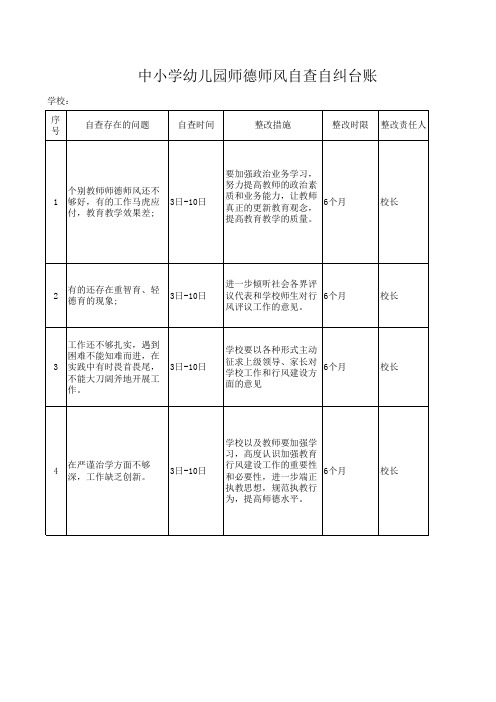 中小学幼儿园师德师风自查自纠台账