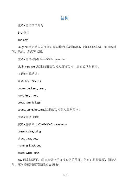 英语五大基本句型结构介绍