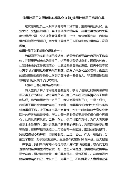 信用社员工入职培训心得体会3篇_信用社新员工培训心得
