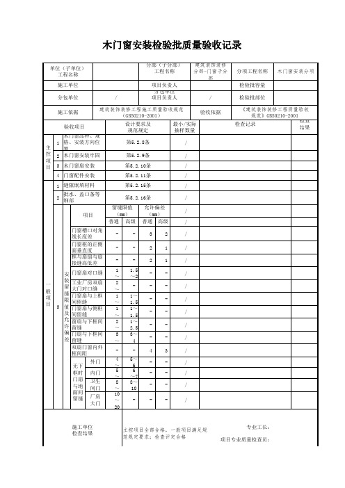 木门窗安装检验批质量验收记录