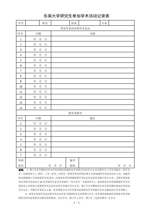 东南大学研究生参加学术活动记录表