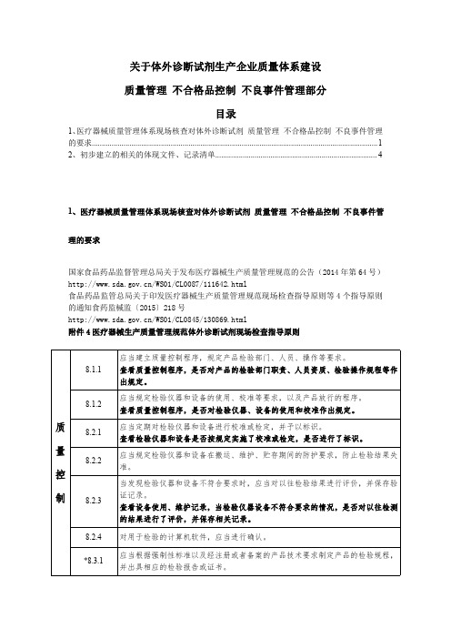 7、关于体外诊断试剂生产企业质量体系建设(质量管理 不合格品控制 不良事件管理部分)