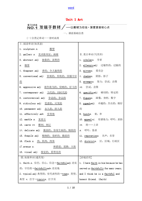 高考英语大一轮复习 Unit 1 Art教案(含解析)新人教版选修6-新人教版高三选修6英语教案