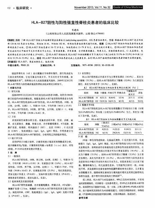 HLA-B27阴性与阳性强直性脊柱炎患者的临床比较